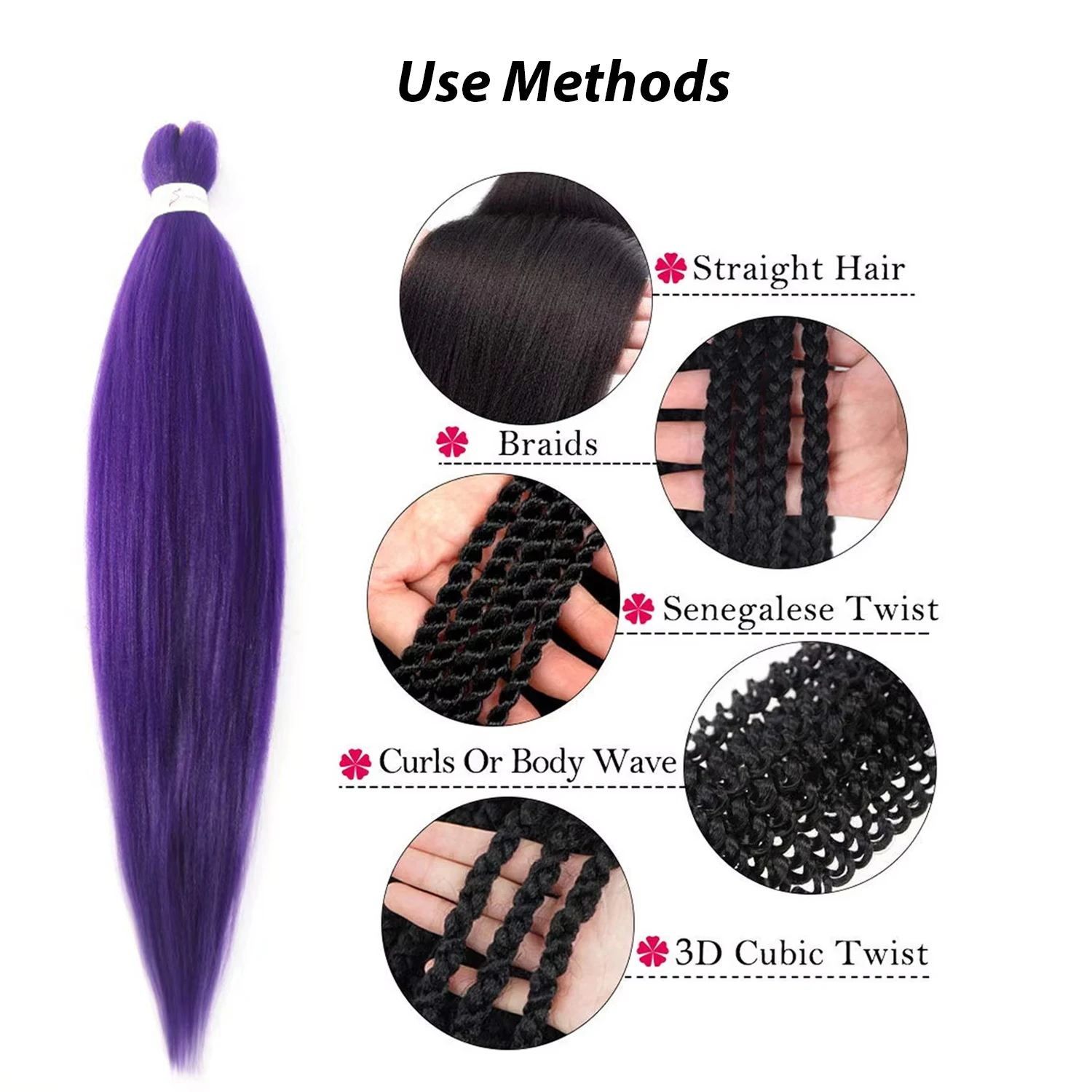 وصلات شعر أرجوانية 26 بوصة طويلة أرجوانية تجديل الشعر قبل امتدت جدائل شعر صناعية ملحقات للنساء الفتيات Kpop