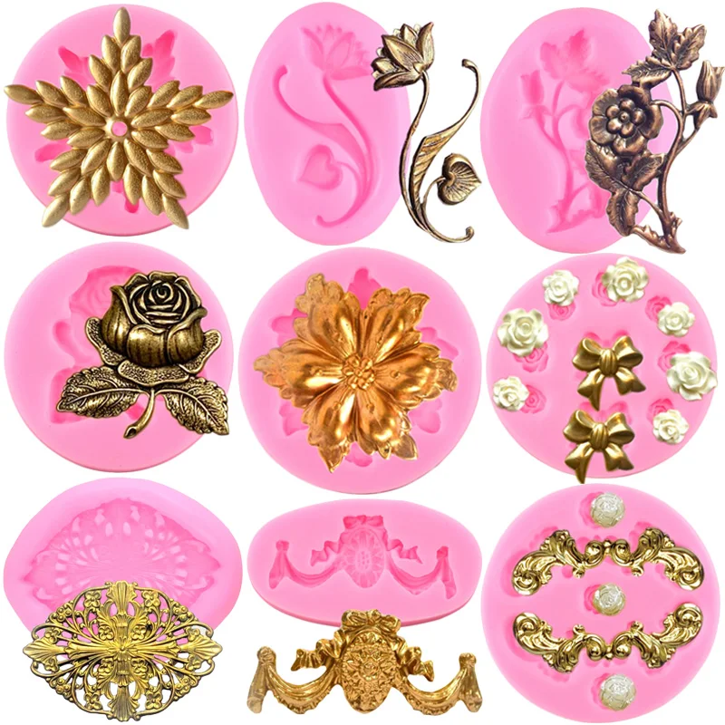 Rose Flower Silicone Molds Relief Cake Border Fondant Cake Decorating Tools Bow Cupcake Topper Baking Chocolate Candy Clay Mould