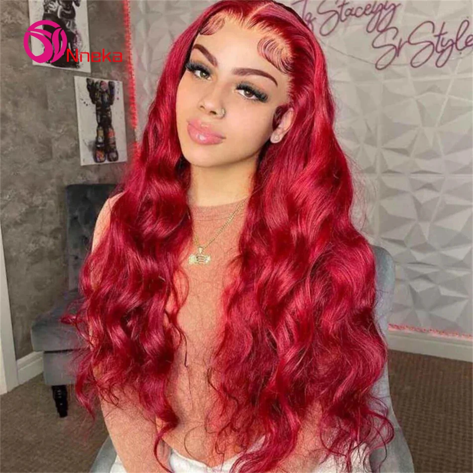 

13x6 Hd Lace Frontal Wig Body Wave Wig Burgundy Lace Front Wig Remy Human Hair Pre Plucked 99j Red Colored Wig for Women