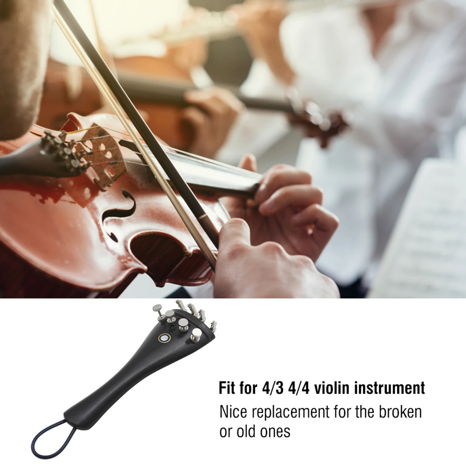 Violin Tailpiece 3 in 1 Composite Ebony Tailpiece with Rope & Fine Tuners for 4/3 4/4 Violin Replacement Parts