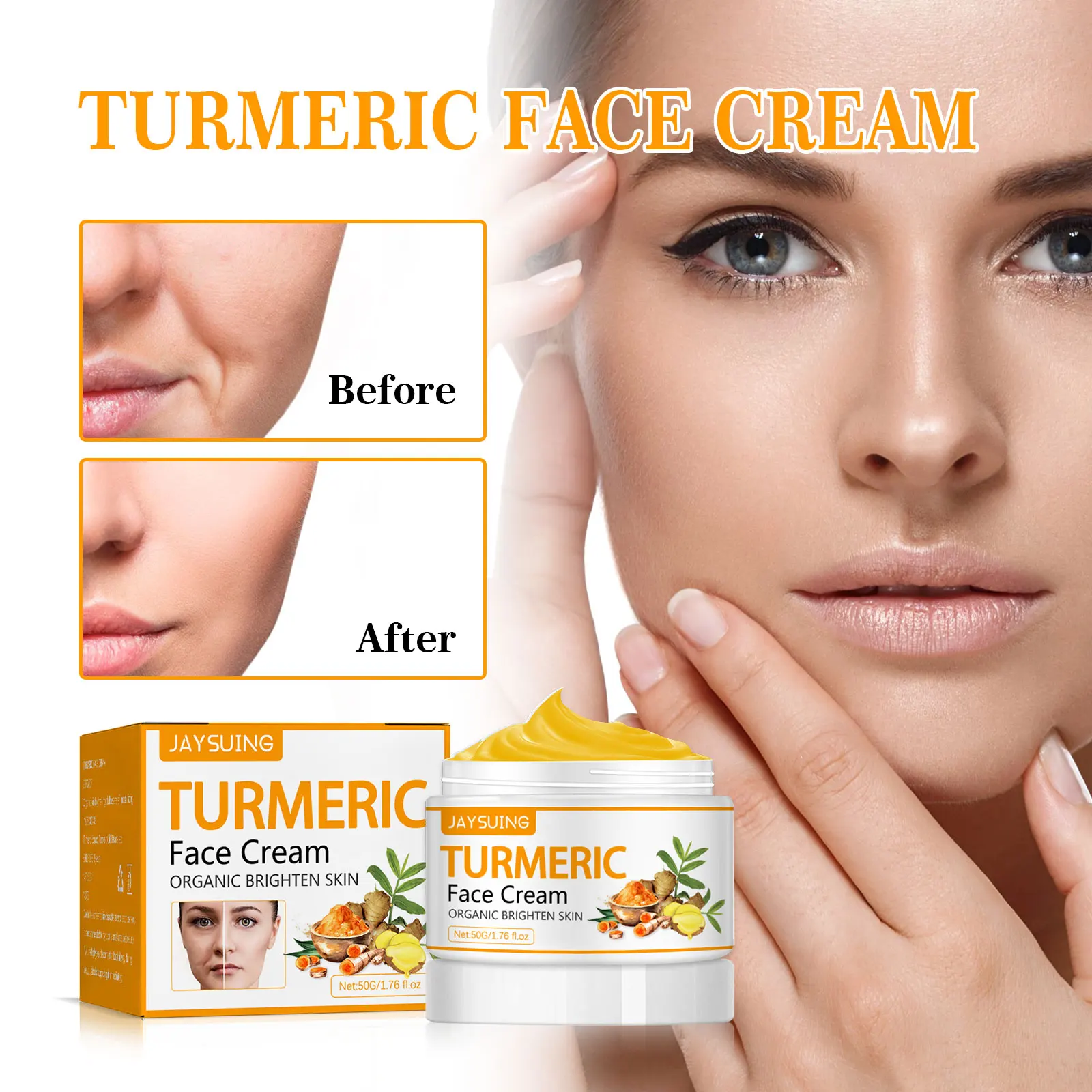 Jaysuing Turmeric Face Cream Beauty Moisturizing Wrinkle Reduction Lifting Firming Brighten Skin Tone Anti-Aging Facial Cream