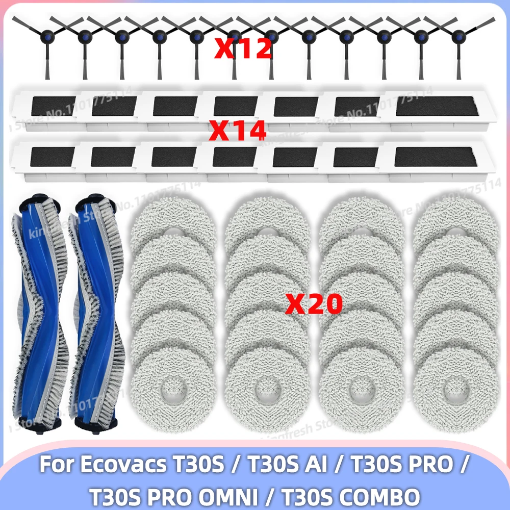 Compatible Pour ( Ecovacs T30S / T30S AI / T30S PRO / T30S PRO OMNI / T30S COMBO ) Pièces de l’Aspirateur Rouleau Principal Brosse Latérale Filtre