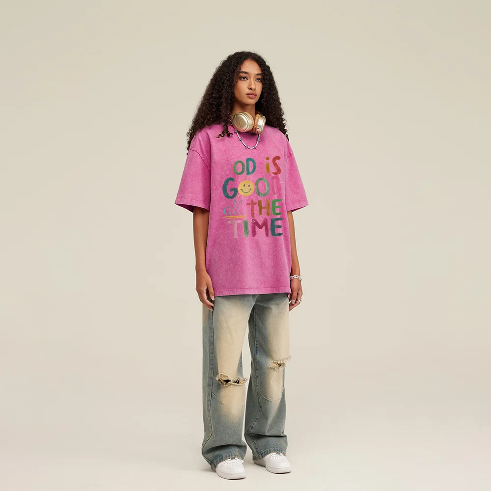 VêtementsVintage Y2k Vibes lavé en détresse imprimé pur coton manches courtes respirant confortable hommes femmes manches courtes