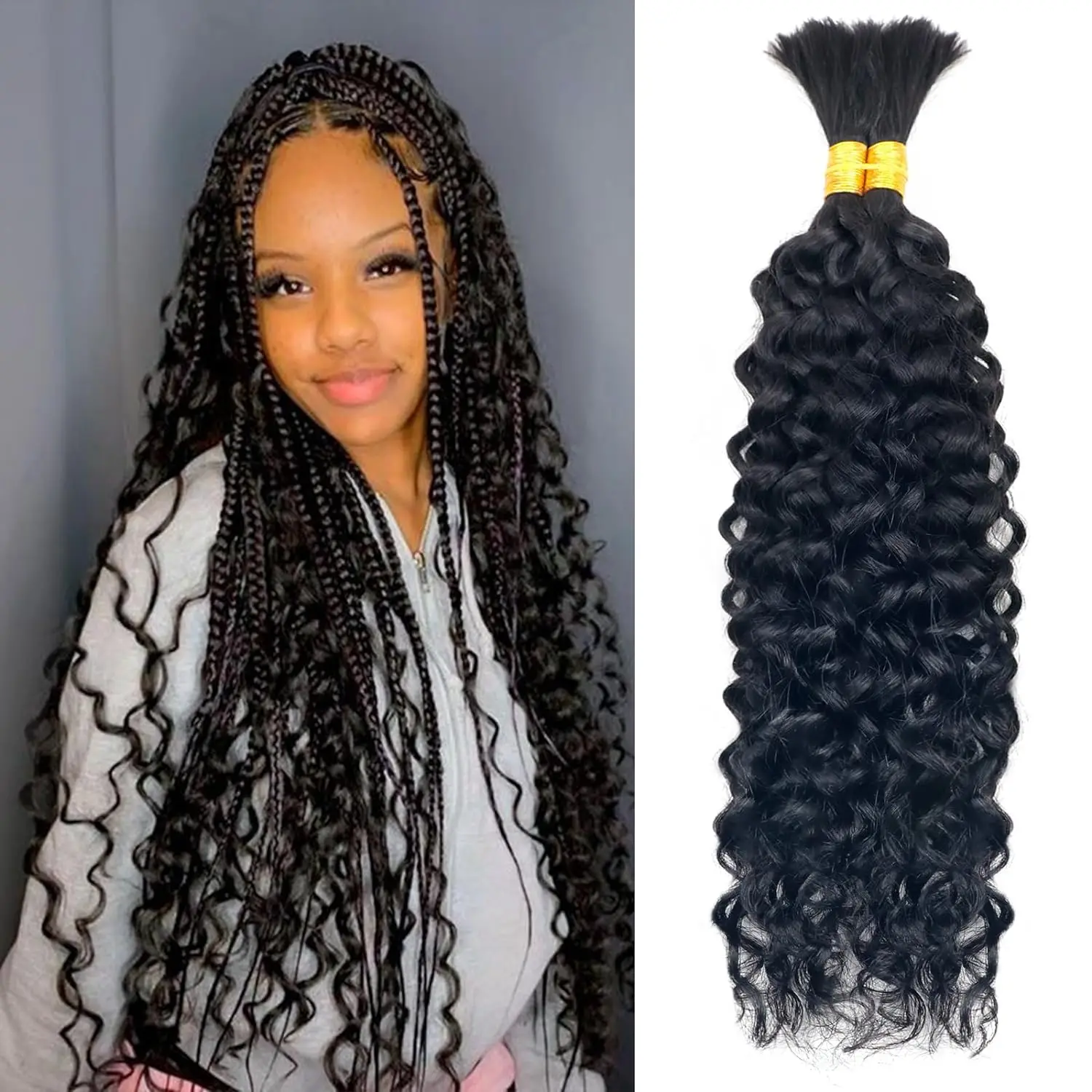 

Bulk Human Hair Deep Wave Hair For Braiding 100% Unprocessed No Weft Hair Bulk Extensions Brazilian Remy Hair 100 Grams Black 1B