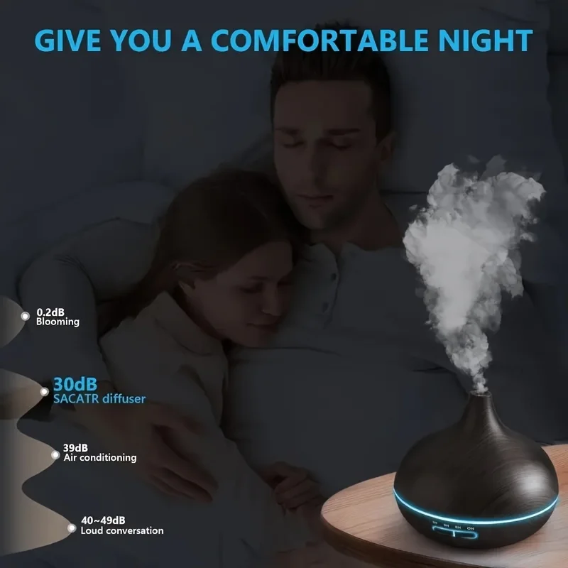 

1 Piece Ultrasonic Aromatherapy Diffusers 500ml Essential Oil Diffuser With Remote Control Dark Wooden Grain Color Humidifier