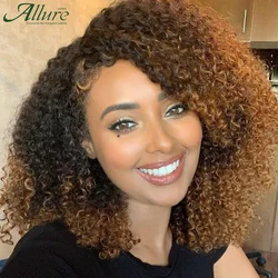 Jerry Curly perucas de cabelo humano para mulheres, castanho escuro colorido, cabelo afro Kinky, cabelo curto encaracolado, peruca sem cola, allure