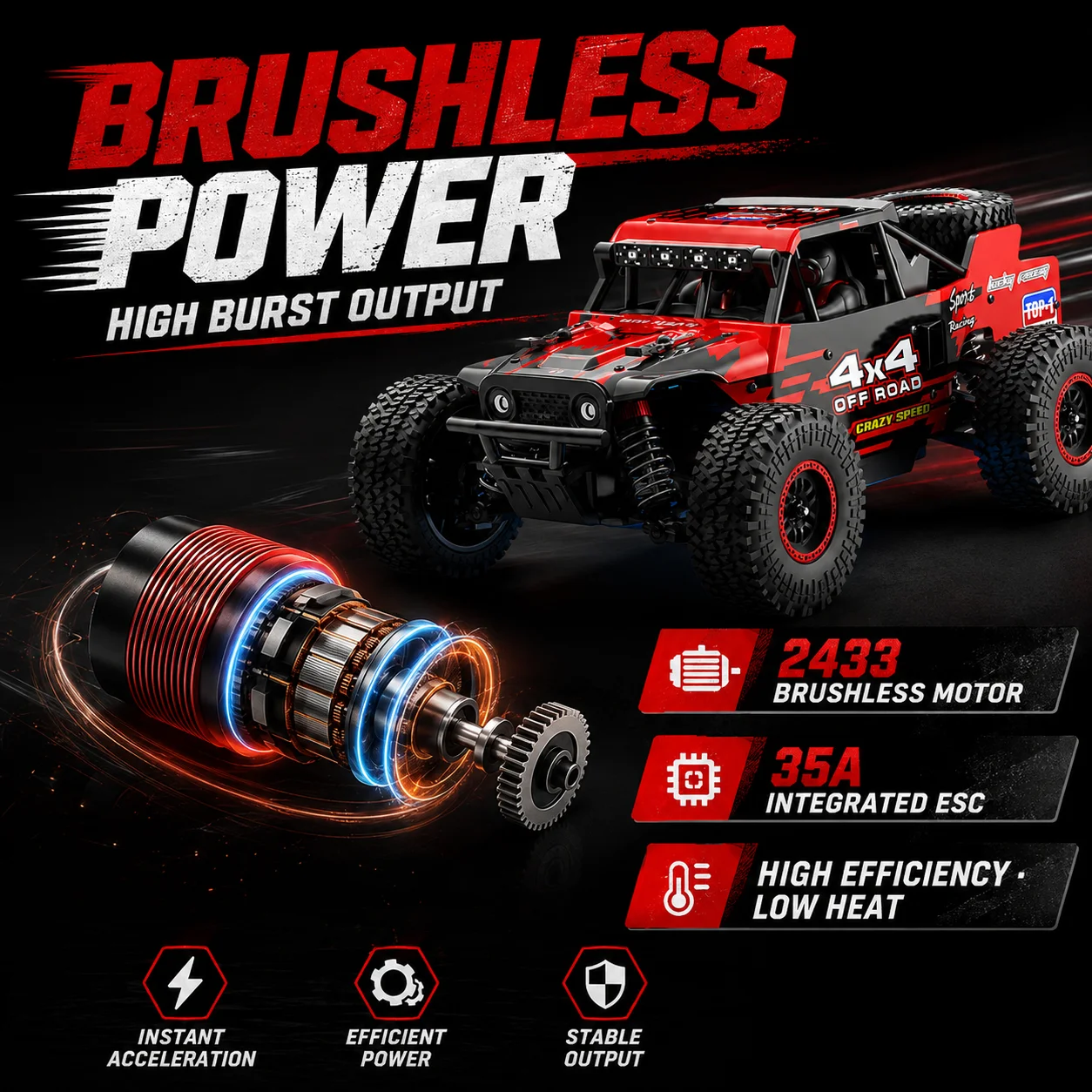 Image of 4x4 RC Offroad-Buggy mit bürstenlosem Motor, 50 km/h, ESC 35A, Metallgetriebe, rutschfesten All-Terrain-Reifen, Rennfahrzeug