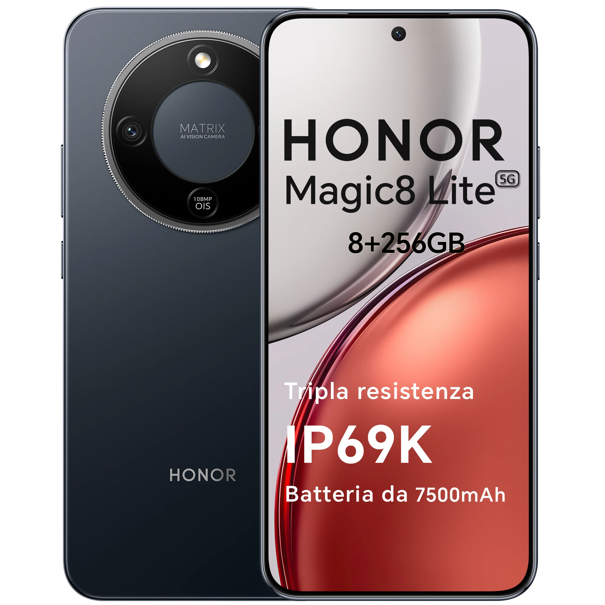 Smartphone HONOR Magic8 Lite 5G Triple Résistance - IP69K, 7500 mAh, Appareil Photo IA 108 MP avec OIS, Écran AMOLED 6,79 pouces, IA Intelligente, Double SIM, NFC