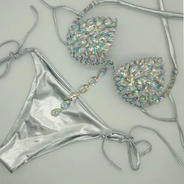 2020 venus wakacje nowe frędzle bikini set rhinestone stroje kąpielowe diament strój kąpielowy bandaż strój kąpielowy bling kamienie kostiumy kąpielowe — zdjęcie 2