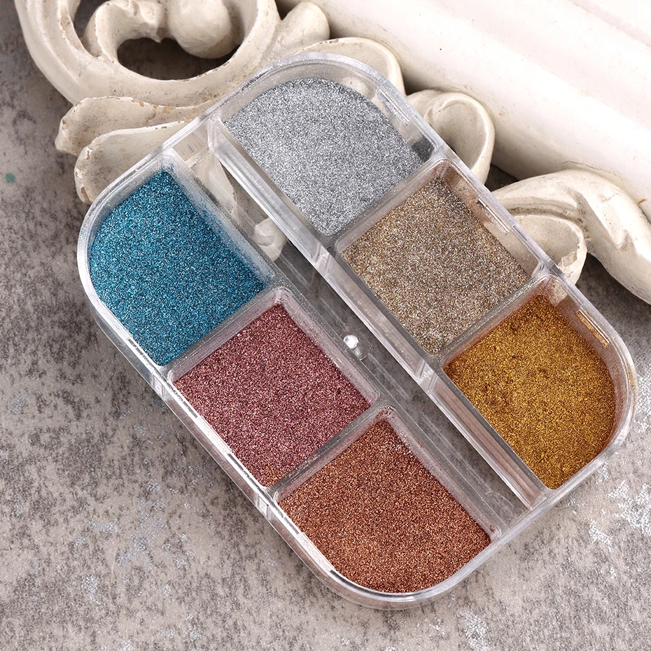 6 Colors Magic Mirror Nail Glitter Powder Metallic Textured Rubbing Dust Silver Pink Chrome Pigment DIY Manicure Accessory Flash