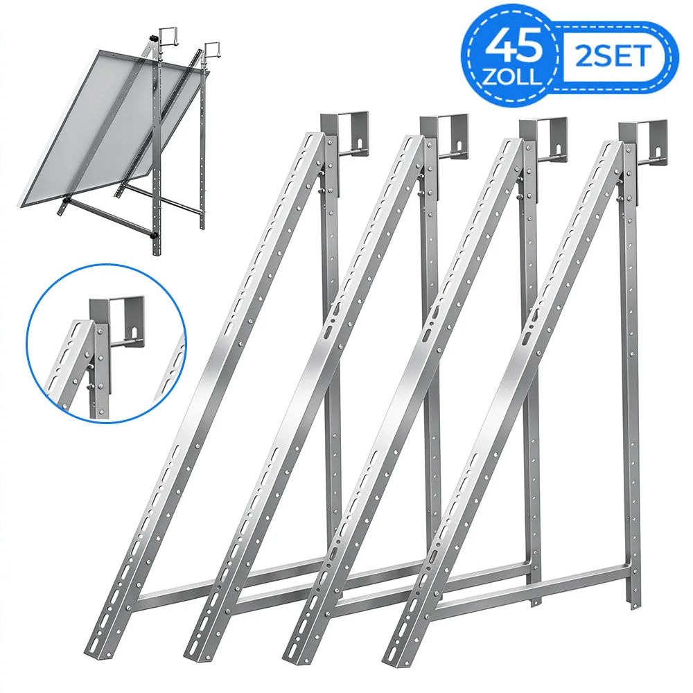 Kit di montaggio per pannelli solari da 114 cm, comprensivo di 2 set di staffe e ganci con accessori per il montaggio; adatto per il montaggio su balcone o tetto; per pannelli solari e sistemi solari.