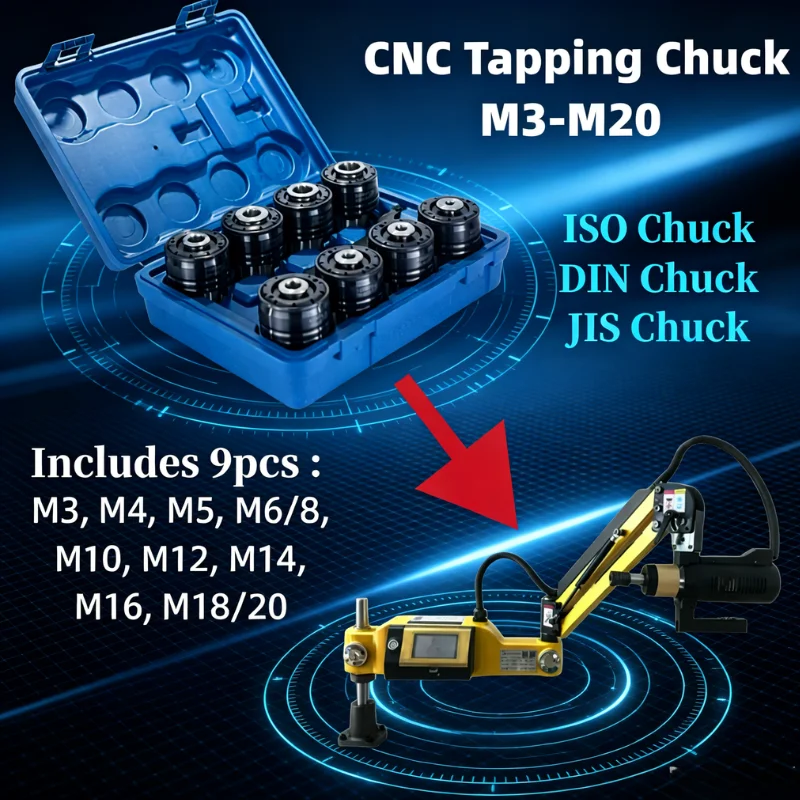 M3–M20 Set GT12 Tapping Chucks with Overload Protection 19mm Compatible with ISO/DIN/JIS Standards for Tapping Machine