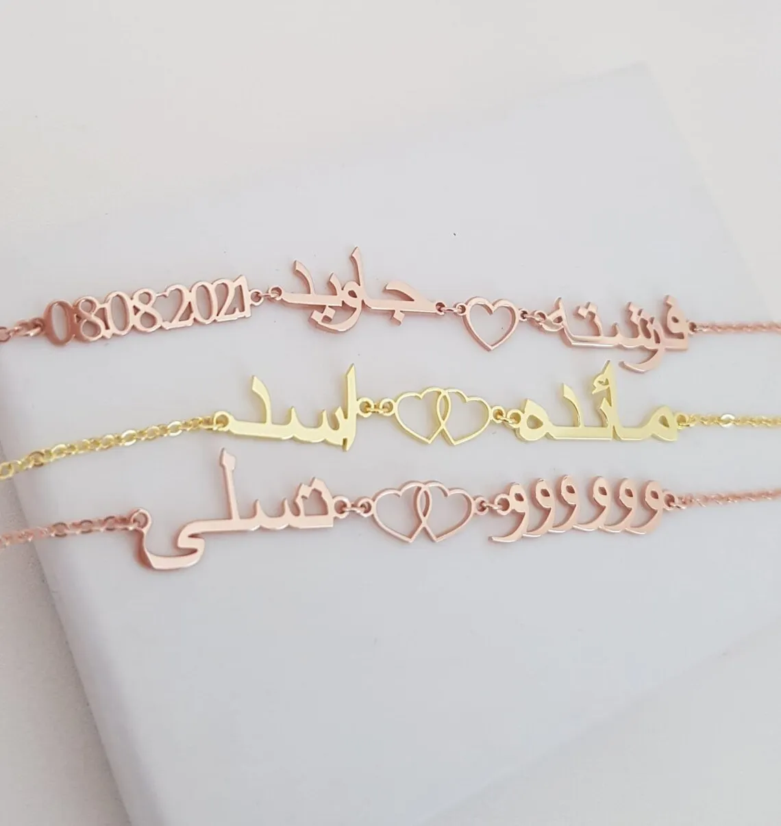 Customized Arabic Cut Two Names Cross Heart Bracelet Stainless Steel Accessories 18K Gold Plated Jewelry Eid Gifts For Women