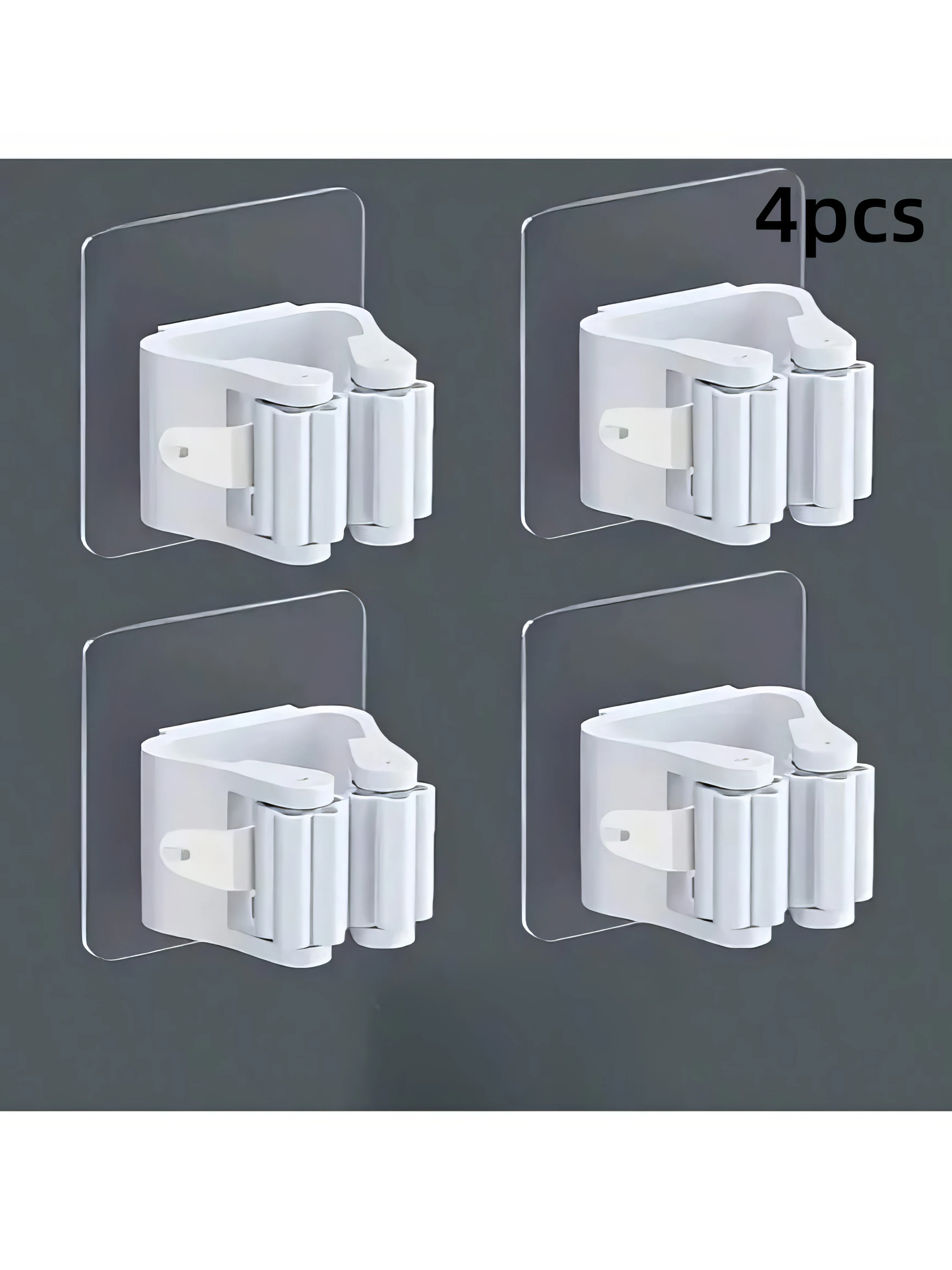 Porta scopa in plastica bianca senza trapano da 4 pezzi - 5 cm/6 cm Supporto adesivo antiscivolo, facile installazione Organizzare strumenti Home Office Bagno