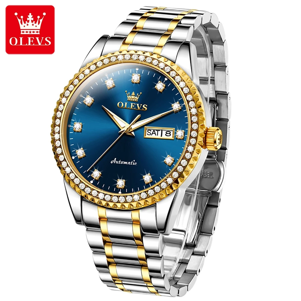 

OLEVS 7003 Mechanical Fashion Watch Dial Stainless Steel Luminous Wristwatch with Calendar High Quality Christmas Gift