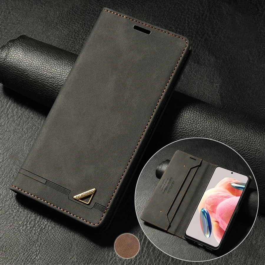 Suporte de cartão carteira com bloqueio RFID capa de couro flip magnético para Xiaomi Redmi Note 13