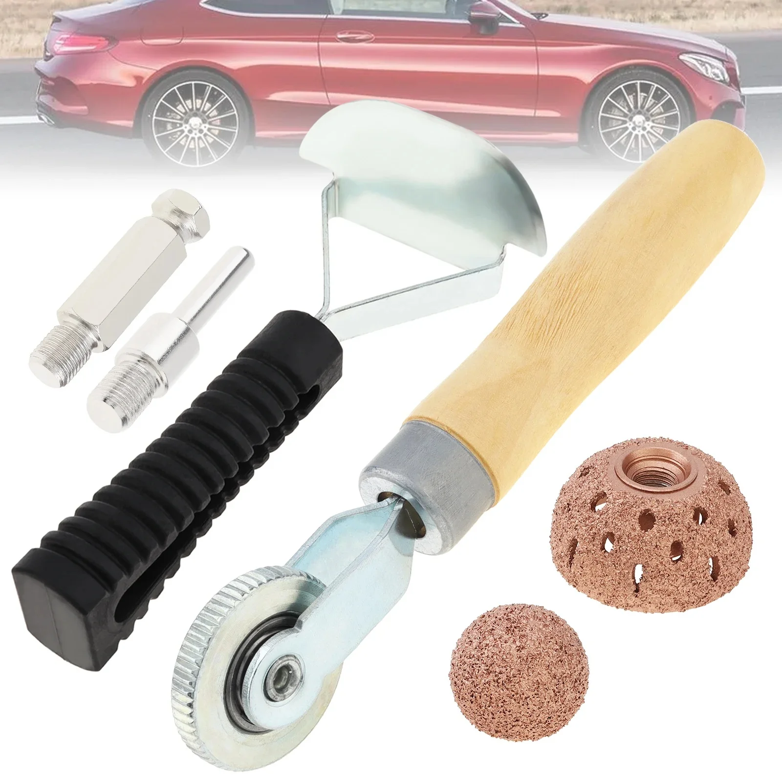 1 ensemble 40mm tête de polissage sphérique tungstène acier roue de polissage outils de réparation de pneus pour pneu Automobile avec grattoir/rouleau en bois