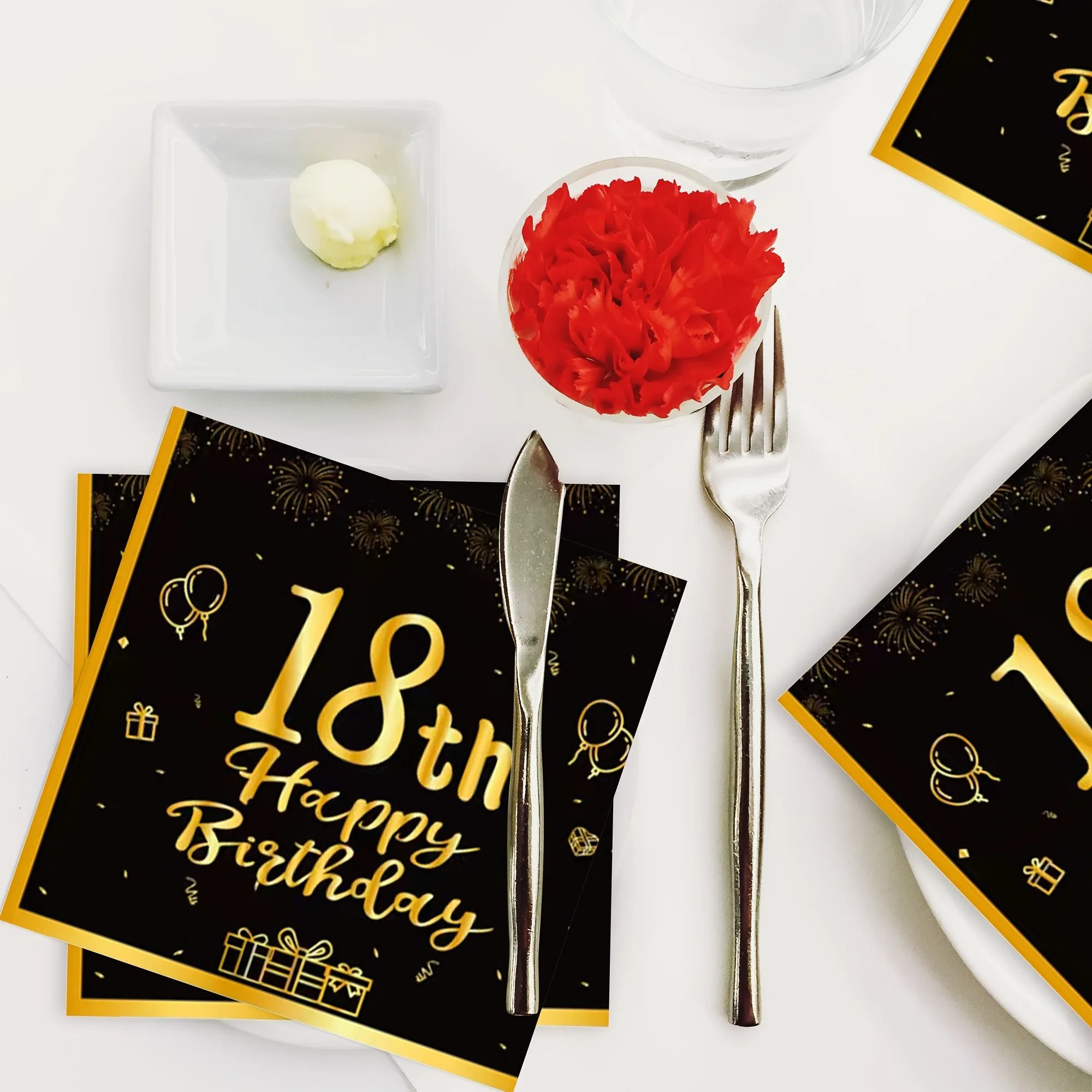 Glücklicher 18., 21., 30., 40., 50., 60. Geburtstag, schwarze und goldene Servietten, 20 Stück, Party-Servietten, 70. Geburtstag Servietten, Alles Gute zum 50. Geburtstag – Detail 3