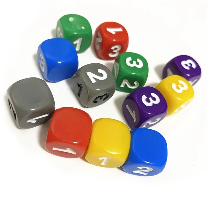 10 pièces numéro 1 2 3 1 2 3 D6 13mm dés acryliques 6 faces dés pour Cubes de jeu de société 6 couleurs