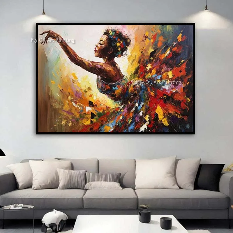 Modern Abstract Dancing Woman Oil Painting Hand Painted Colorful Background Beatiful Woman Canvas Wall Art Impression Artwork