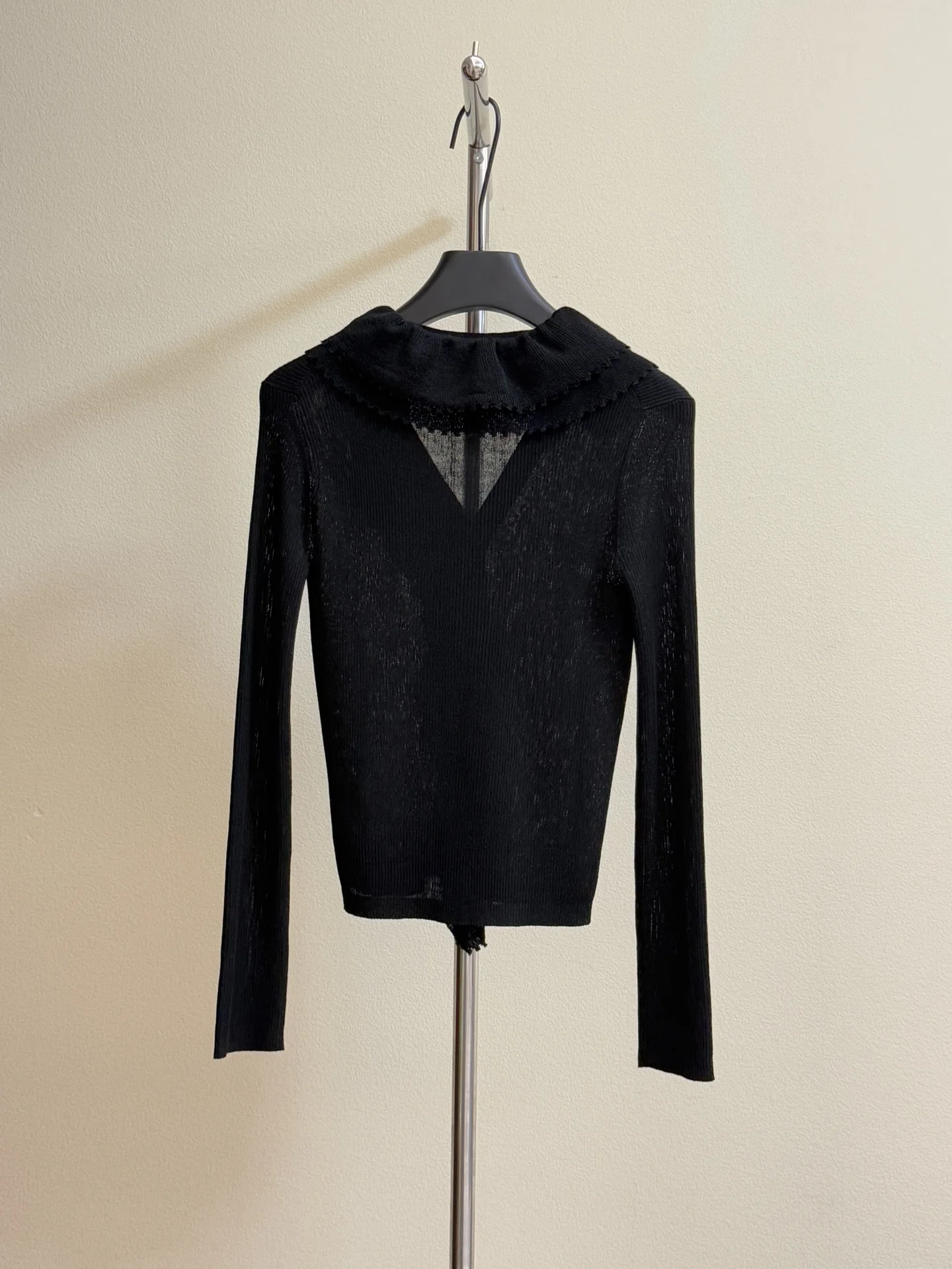 

2025 New sweater solid Irregular pattern silk See-through suit embroidery Versatile Slimming Figure-hugging winter autumn
