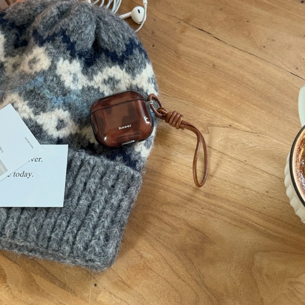 Fashion Patched Brown Headphone Protective Case for AirPods4 3 2Pro 2 3Simple Creative New Shockproof Protective Case with charm