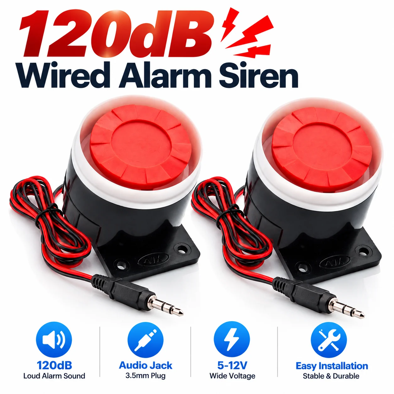 white/color 120dB Buzzer Alarm Horn Anti-theft Alarm Wired 5-12V High Decibel Police Siren Air Raid Siren with Audio Jack