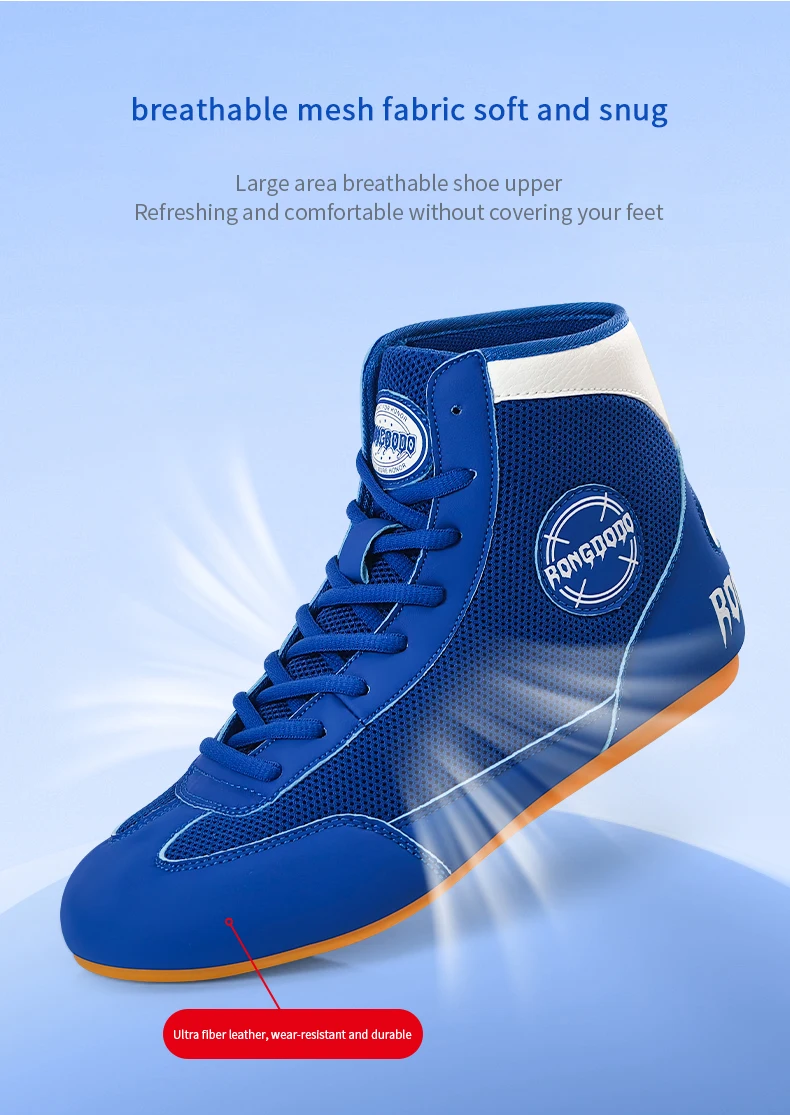 Boxschuhe für Männer und Frauen, MMA-Kickboxen, Komfort-Trainingsschuhe, Wrestling-Schuhe, atmungsaktiv, hoher Schaft mit Knöchelstütze, rutschfeste Sohle – Detail 3