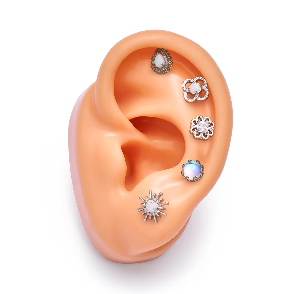 1 قطعة ASTM F136 التيتانيوم الزركون شقة عودة القرط زهرة الأذن ترصيع الفص اللولب الزنمة الغضروف ثقب المجوهرات 16 جرام