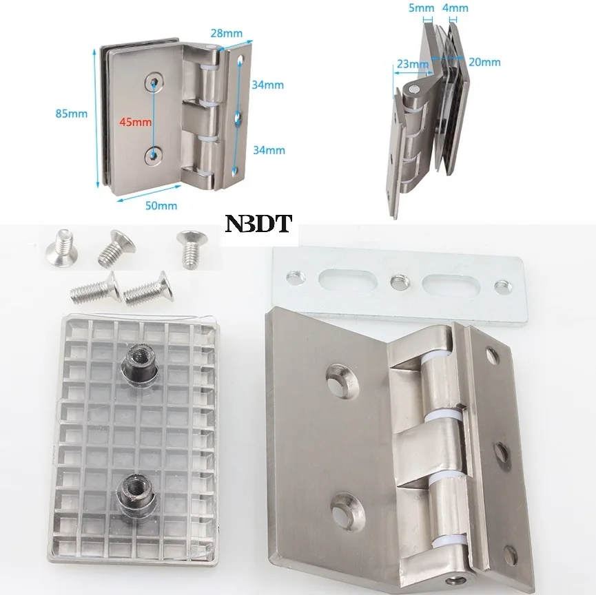 4Pcs Wall Mount Zinc Glass Door Hinge For Office Cubicle Inward 90 Degrees Open