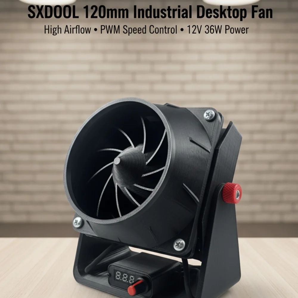 

120mm Industrial Desktop Cooling Fan, 12V 36W with PWM Speed Controller, Strong Airflow for Soldering,Venting, DIY Cooling