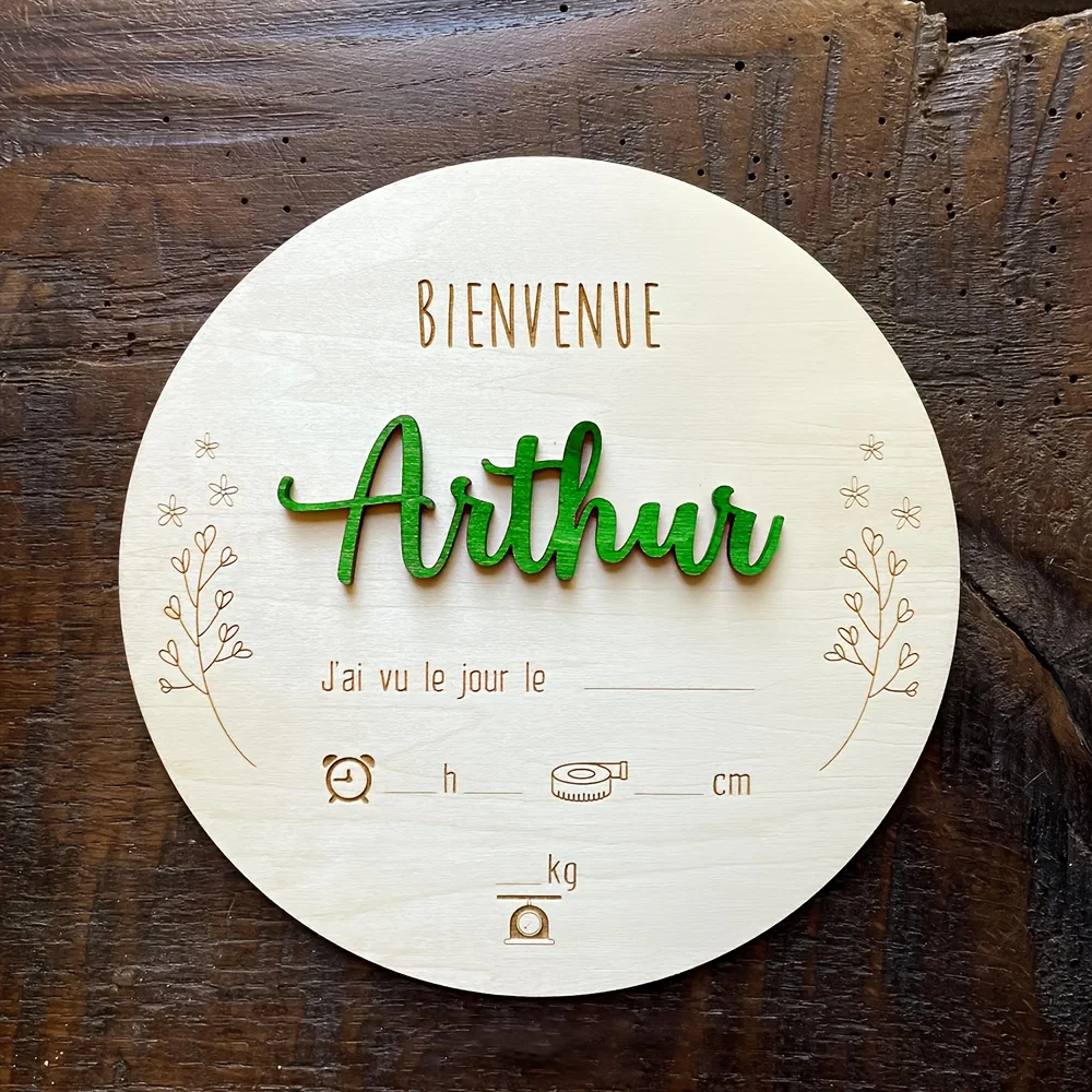 1pc Personalized Double Sided Wooden Baby Name Sign Custom Welcome Plaque for Hospital Baby Shower Newborn Gift