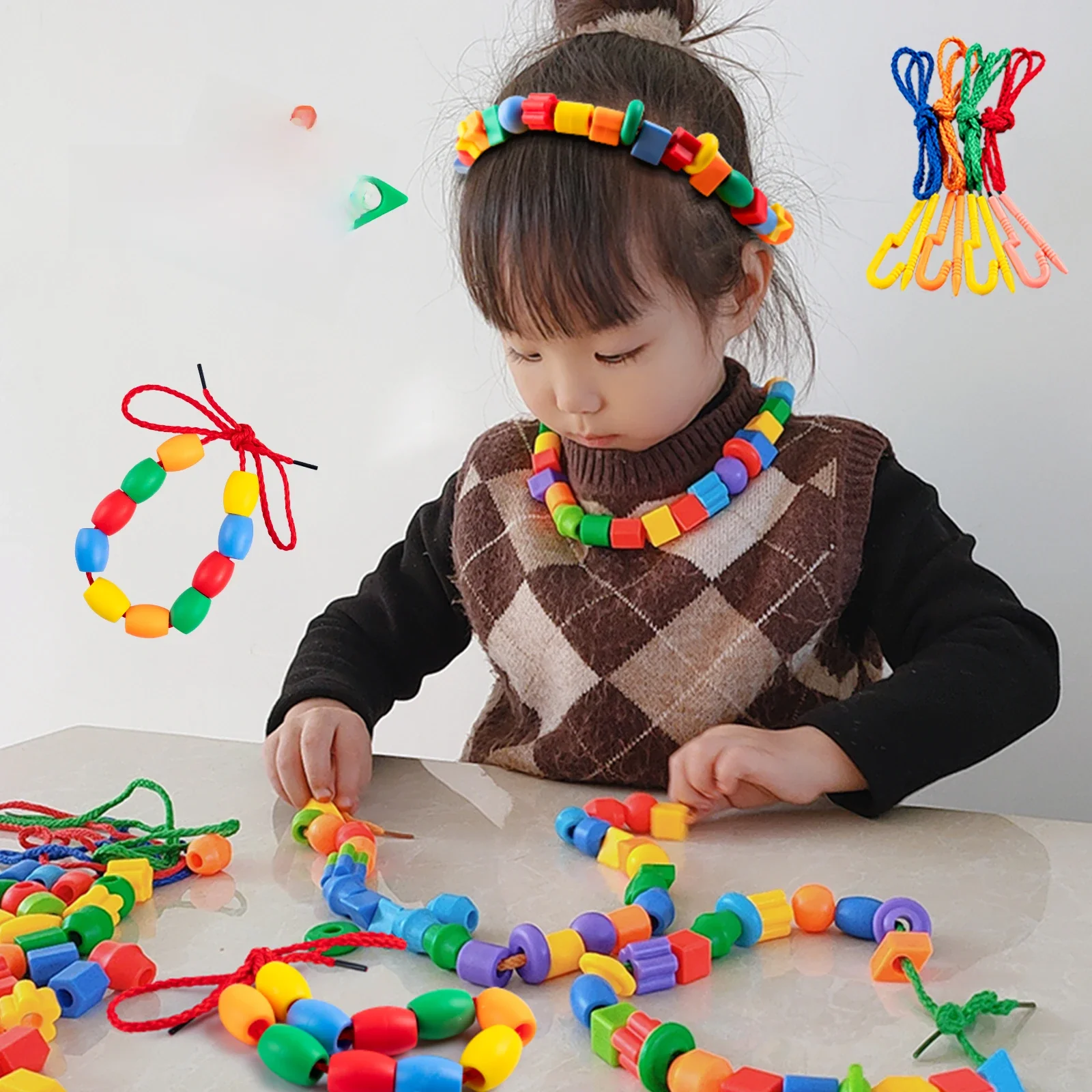 Zroszony Diy ręcznie robione puzzle noszenie koralików klocki wczesna edukacja geometria kształt bransoletka zabawka — zdjęcie 2