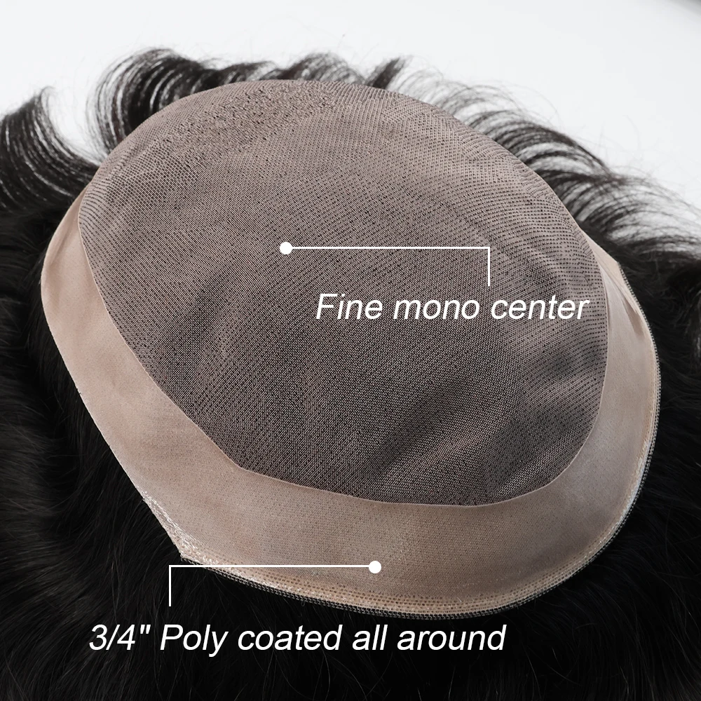 Toupee For Men Hair Piece Fine Mono Lace Hair Replacement System European Human Hair Mens Toupee Durable NPU Around Hair System