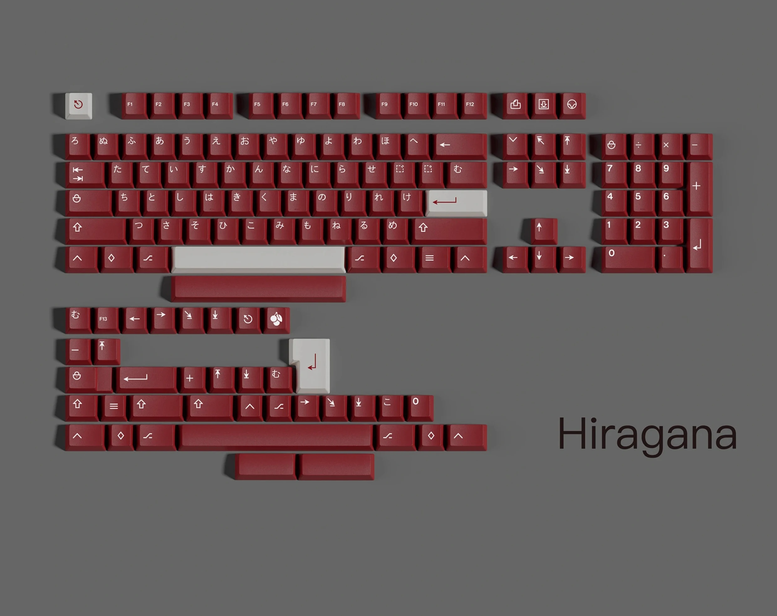 Imagem -01 - Teclas Minimalistas para Teclado Mecânico Branco Vermelho Pbt Sublimação de Tintura Perfil Cereja Hiragana Gmk67 60 142 Teclas