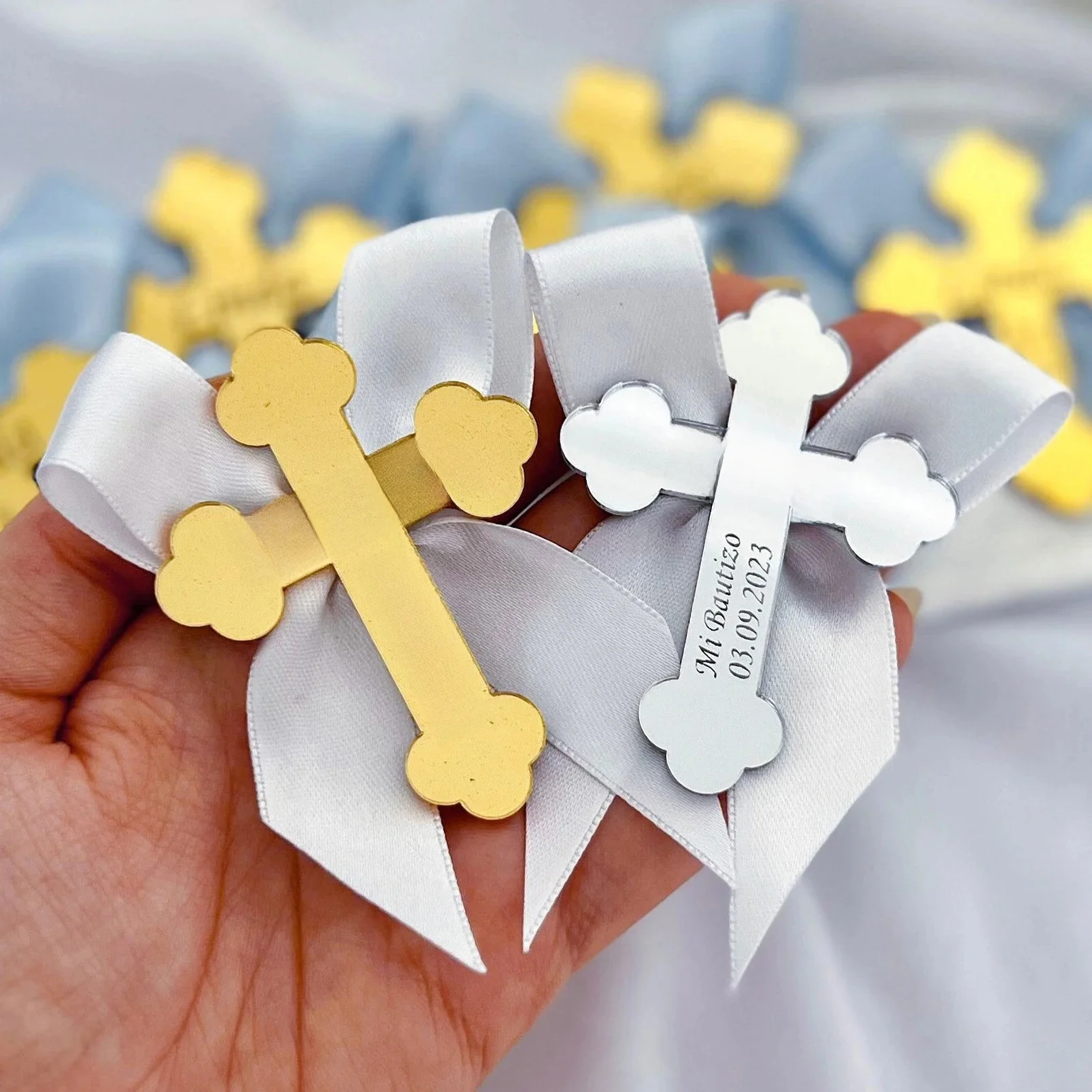 Croix Gravée Personnalisée en Acrylique, Centres de Table de Mariage pour Bébé, Saint Communion, Baptême, Baptême, Grail, 12/30/100 Pièces