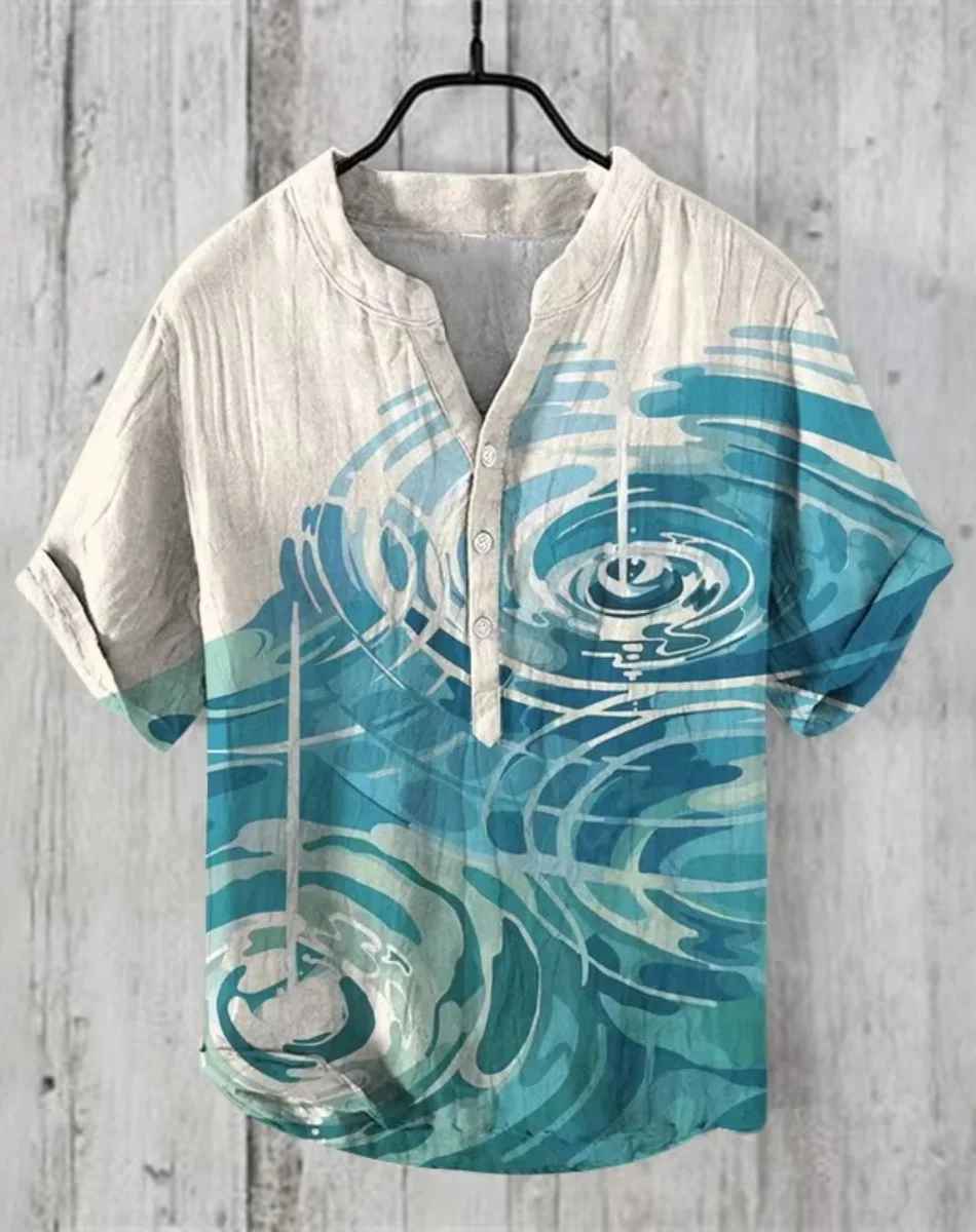 새로운 고대 문명 예술 패턴 인쇄 남성 반팔 셔츠 린넨 편안한 원단 유럽과 미국의 인기