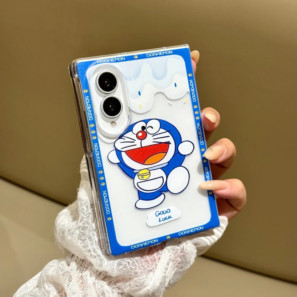 Kawaii Cartoon Blue Cat IMD Laser Phone Case For Samsung Galaxy Z Fold 8, Z Fold 8 Ultra, Z Fold 7 Cute Anti Drop Set With Charm