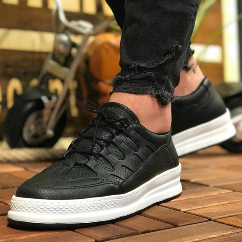 FOH Store Sneakers for Men Women BT BLACK Artificial Leather 2023 Spring Autumn Casual Lace Up Fashion Shoes High Base Sport Comfortable Light Vulcanized Daily Original Odorless Orthopedic Suits Office Wedding 040