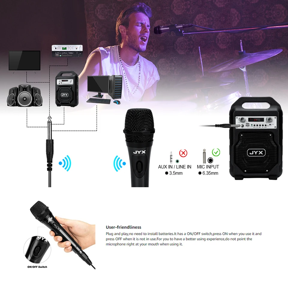 Micrófono dinámico de karaoke vocal de mano con cable y interruptor de encendido/apagado para máquinas de karaoke, altavoces, amplificadores, mezcladoras y sistemas de PA 5