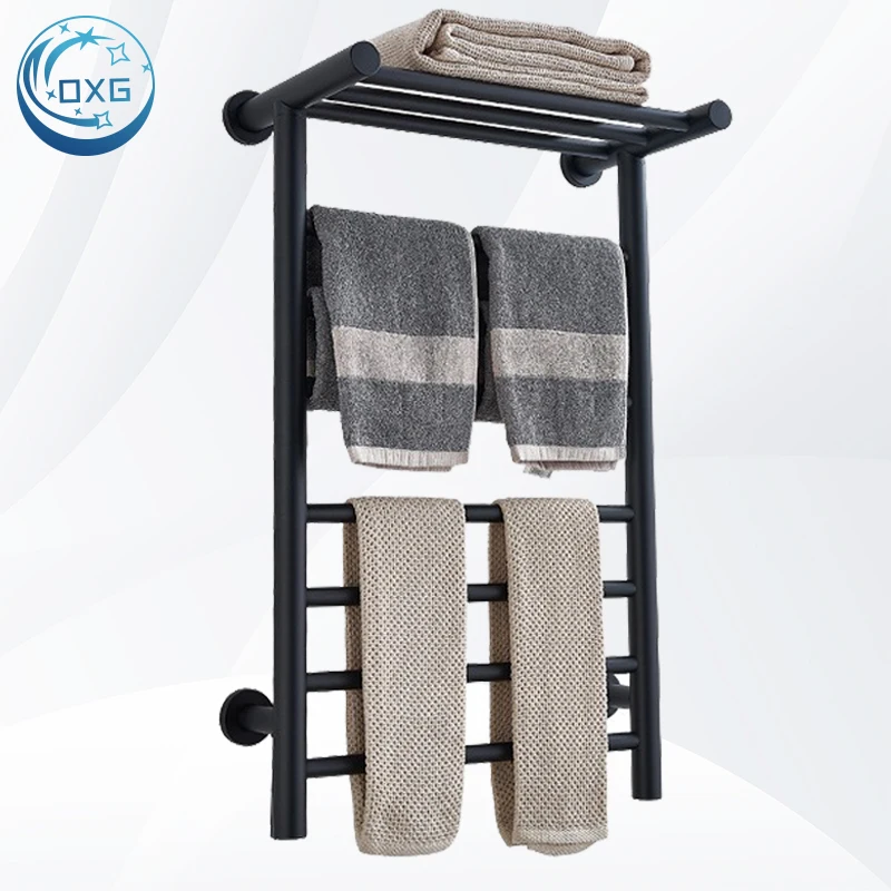 

OXG Полотенцесушители для ванной комнаты Настенная черная вешалка для полотенец с полкой для сушки полотенец с подогревом Электрическая вешалка для полотенец