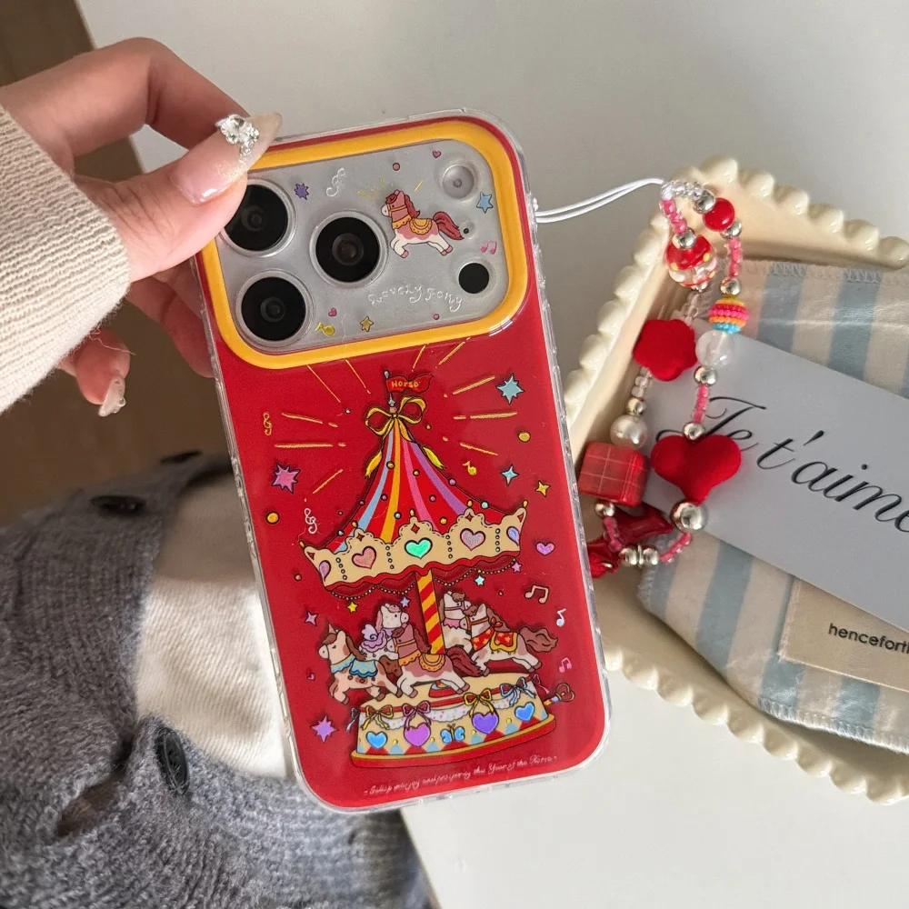 

Cute creative music carousel phone case for iPhone 17 16 ProMax14 15Pro fundas Korean INS fashion new shockproof protective case