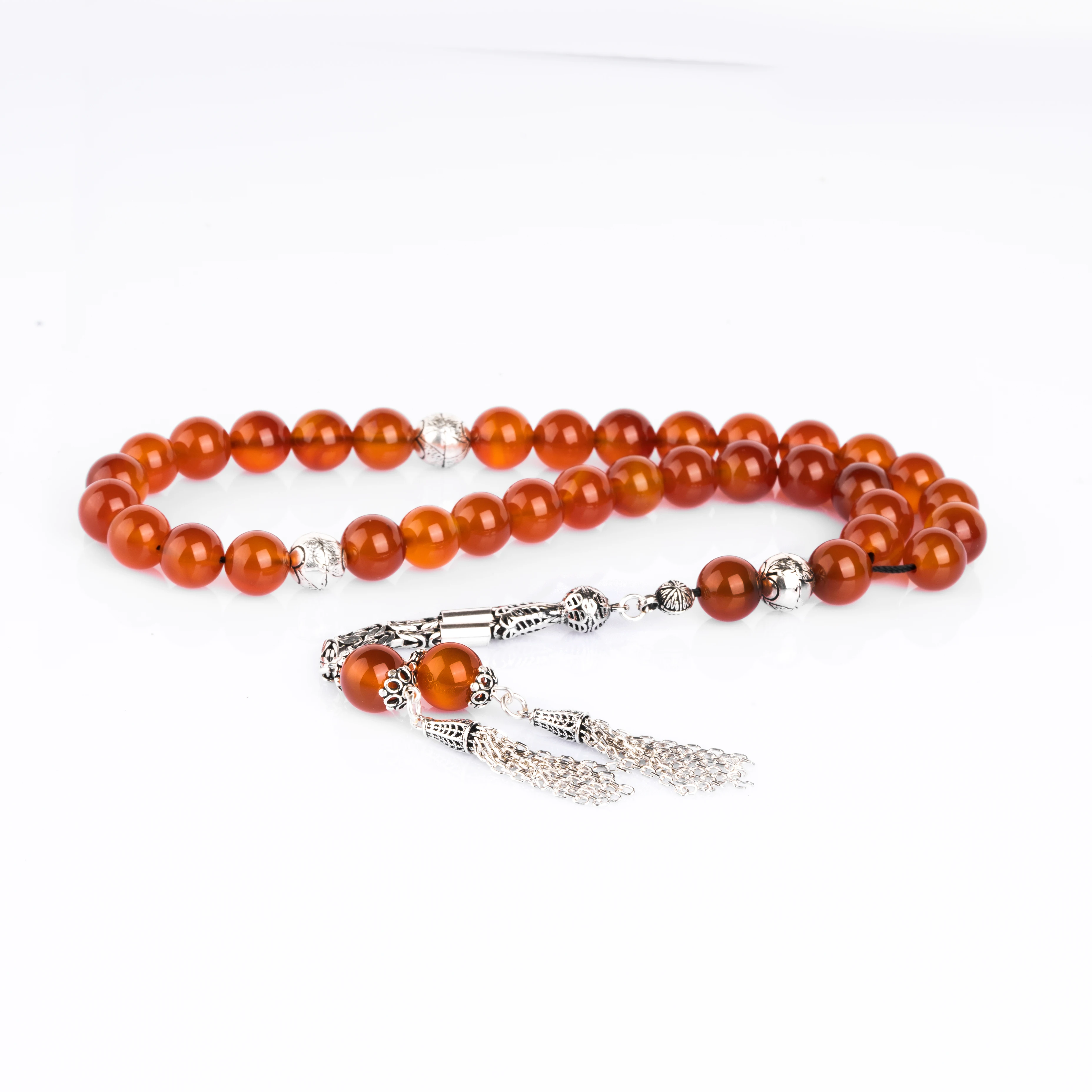 

Agate Stone 33 Beads 10mm Hand Embroidered Tassel Rosary