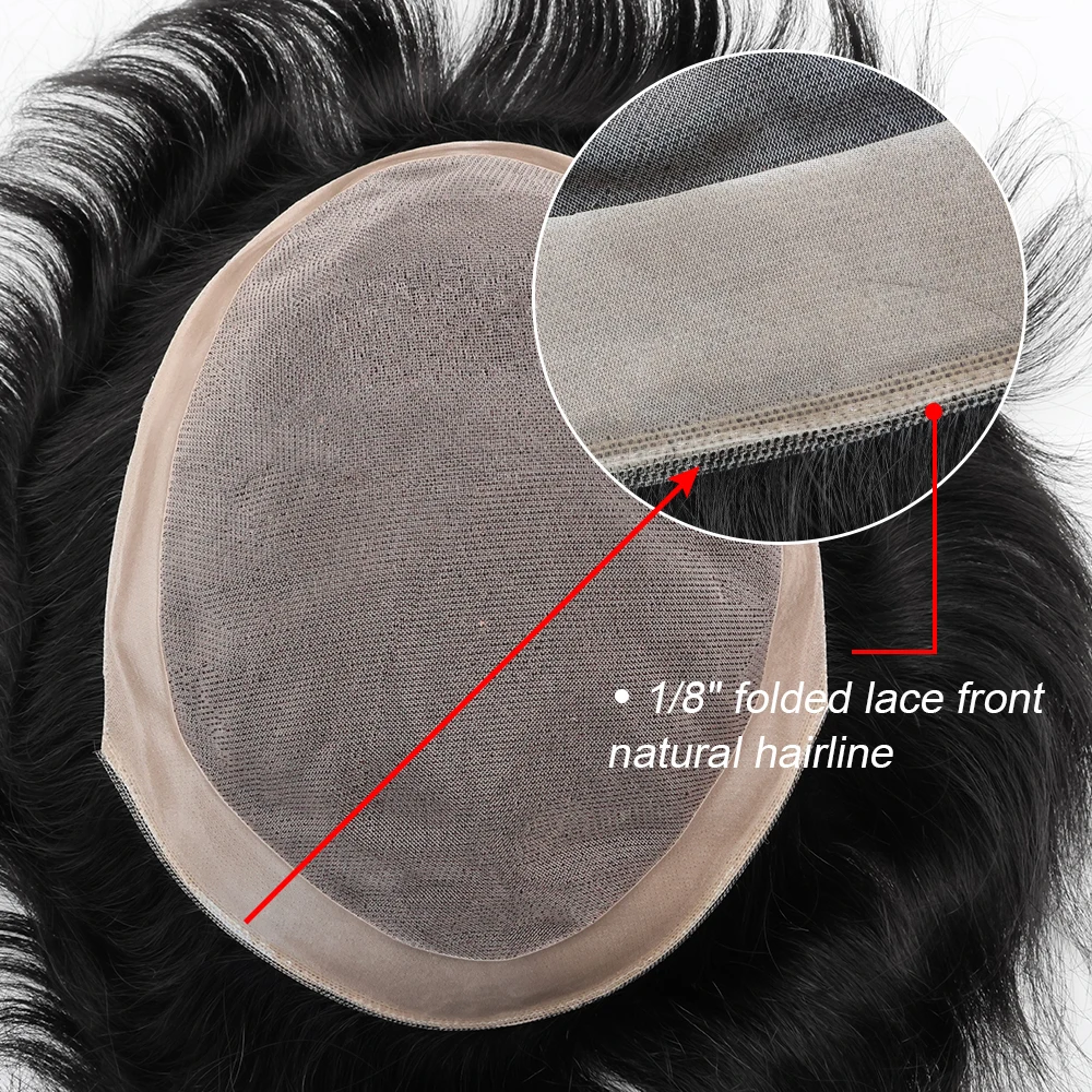 Toupee For Men Hair Piece Fine Mono Lace Hair Replacement System European Human Hair Mens Toupee Durable NPU Around Hair System