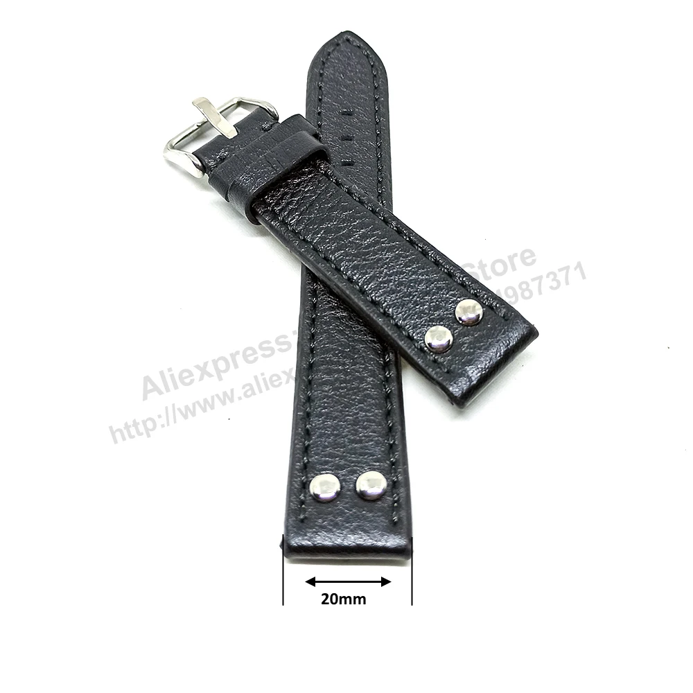 Fits/For TW Steel Canteen TW1001-1 - 20mm Black Rivet Genuine Leather Replacement Watch Band Strap