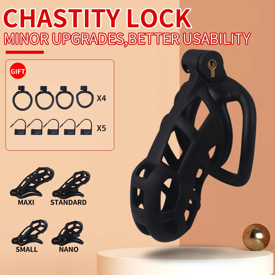 Chastity Men\'s Lock Chaste Vessel Black Light Pvc Penile Ring Snap Ring Multi Size Cage SM Sex Toys BDSM Pink Valentines Day Bds