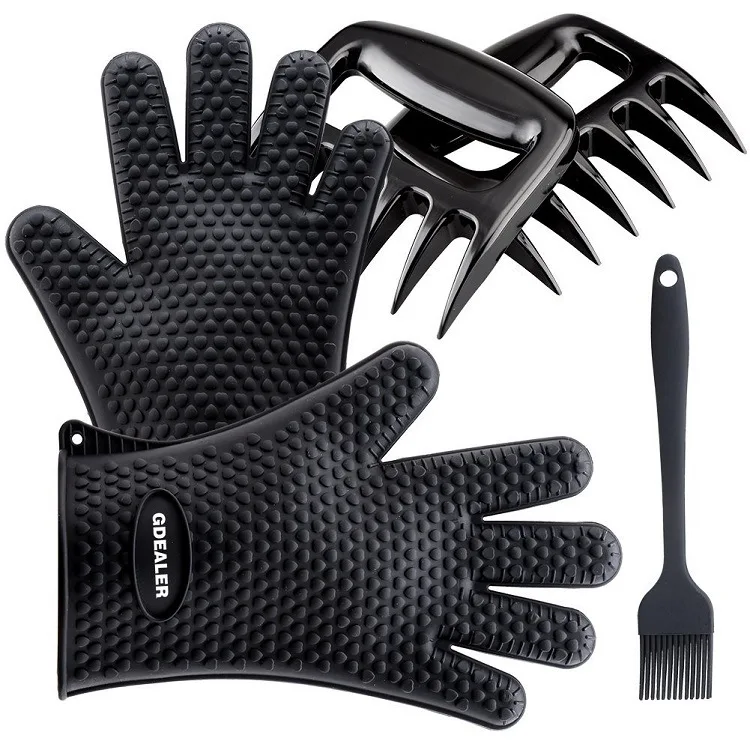 6 Pieces BBQ Utensils Heart Shaped Silicone Oven Gloves Meat Separator Bear Claw Butter Brush Food Clip BBQ Set US