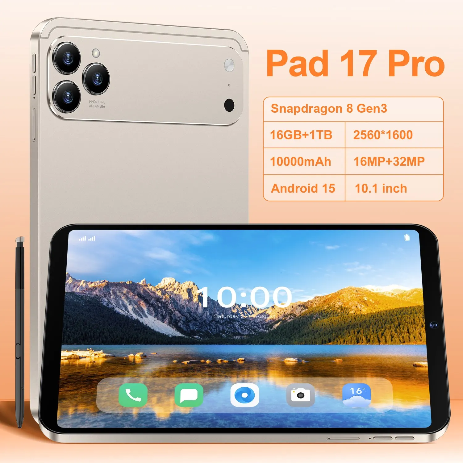 

Pad 17 Pro 2026 NEW tablet MSnapdragon 8 Gen3 HD screen Android 15 16GB+1TB 10000mAh 5G dual card WiFi GPS tablet