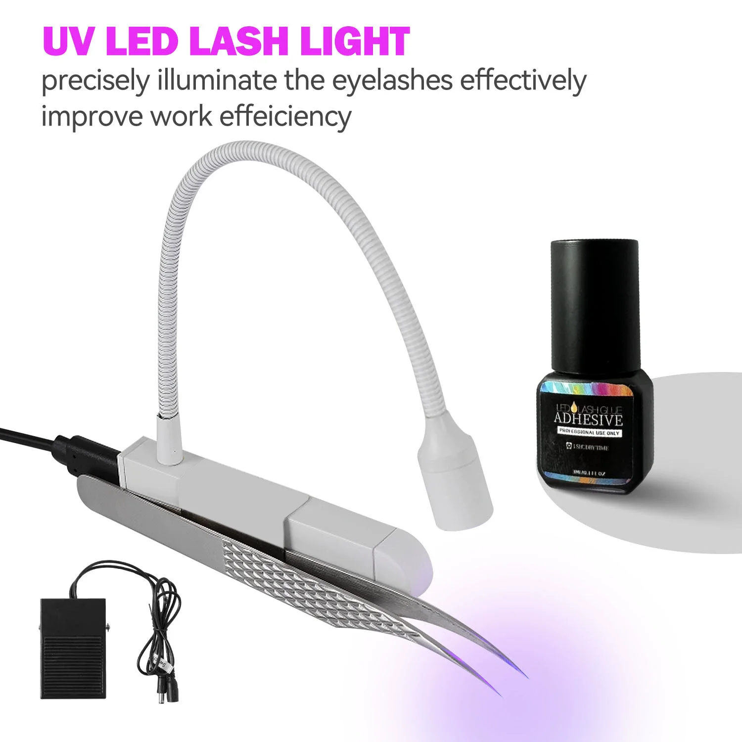 UV Lash belt Tweezer Handheld UV Glue Fast Curing Light UV Lash grafting For Eyelash Extension Nail beauty lamp 1/2 bottle glue
