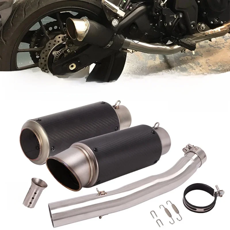 AliExpress Racing isTunt Modify Motorcycle GP Exhaust Middle Link Pipe With Muffler Escape Moto Bike Tube Slip On For Voge 500 Voge500 LX500AC LX500 AC 2021